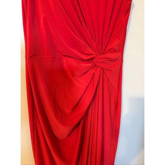 Ralph Lauren Size 6 Twist Front Maxi Dress Solid Red Gathered Draped Semi Formal - Picture 4 of 11